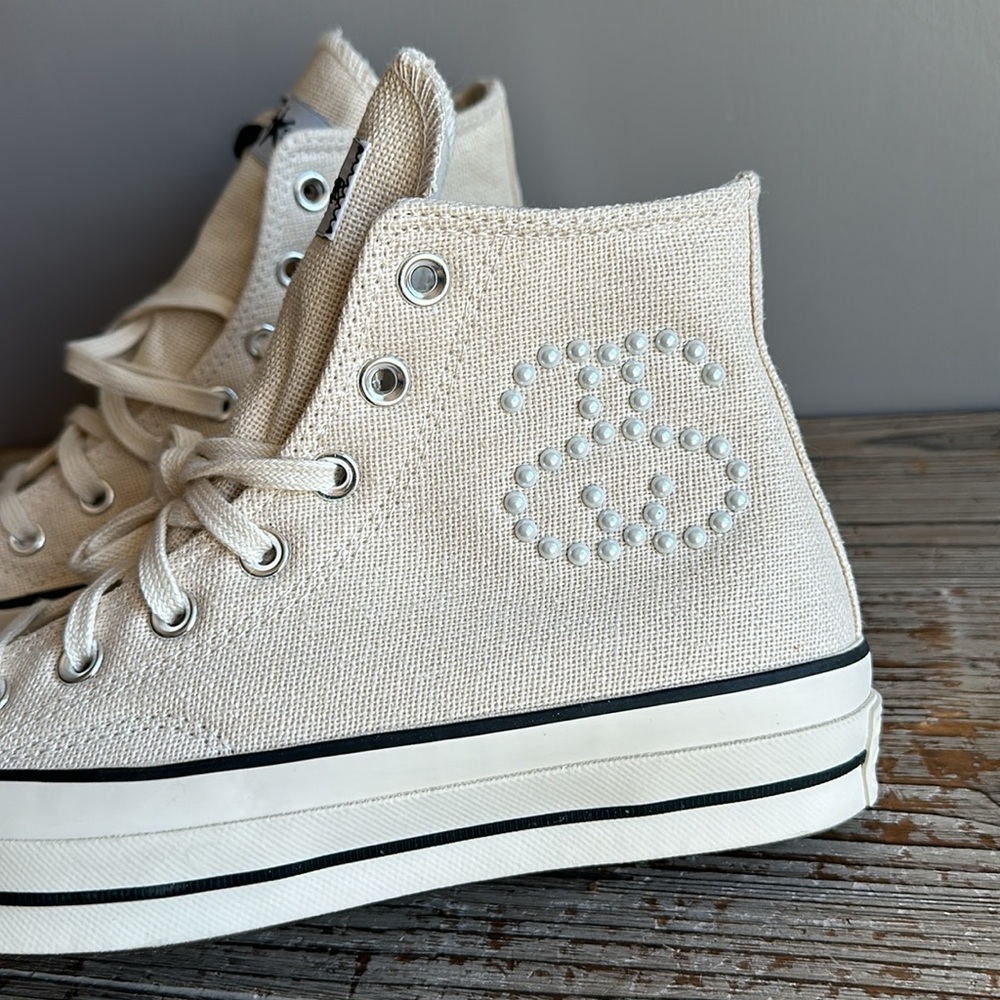 Women's Stussy Converse Cream High-Top Sneakers Sold Out In Stores - Picture 2 of 8